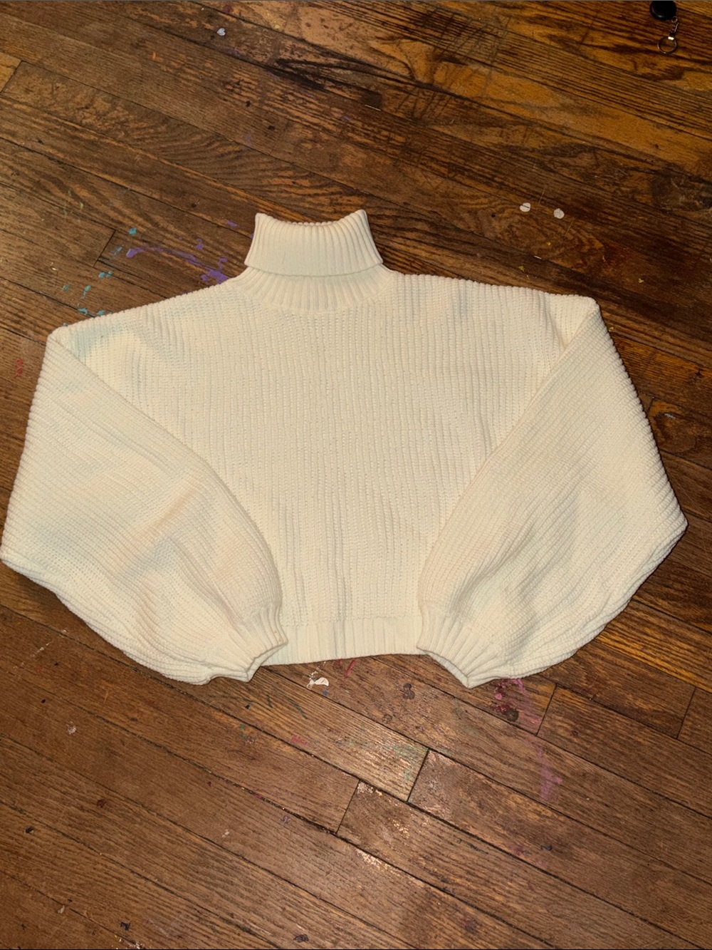Cream Turtleneck cropped Balloon-Sleeve Sweater - Women's